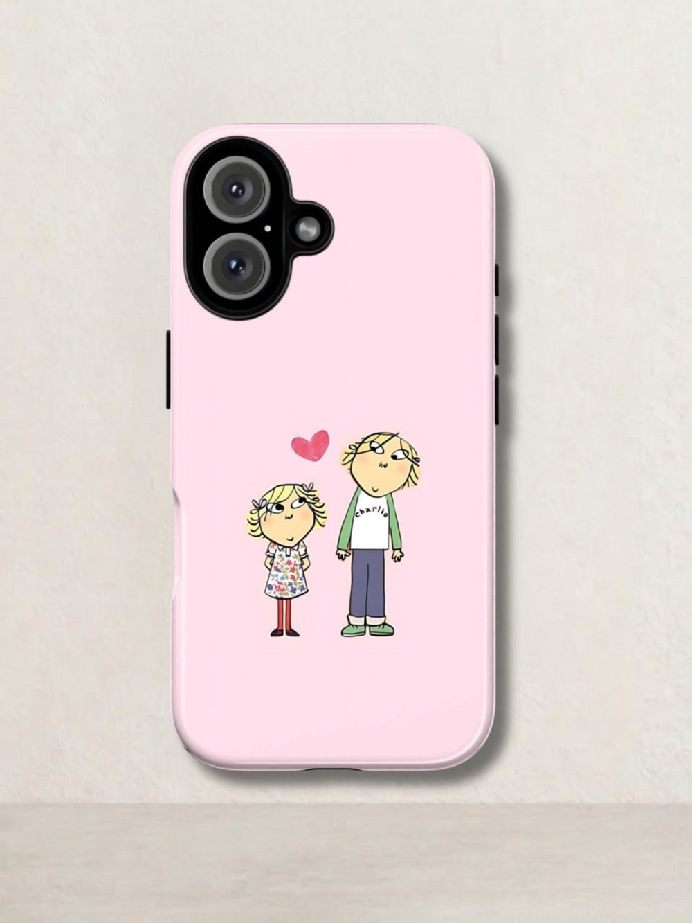 Pink Cartoon Siblings Protective Phone Case
